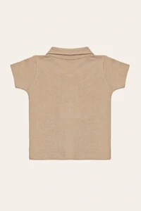 Camiseta Polo Piquet Manga Curta Bege Claro