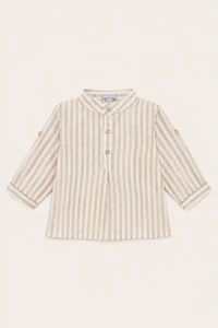 Camisa Gola Padre Listrada Bege