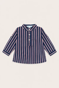 Camisa Gola Padre Fio Tinto Azul Marinho Vermelho