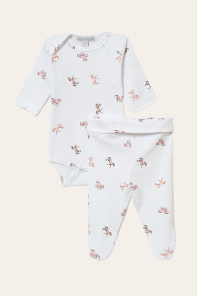 Foto Conjunto Horses Algodão Egípcio Branco Bege