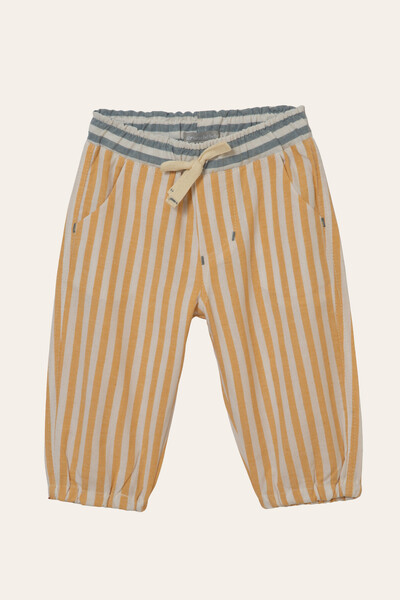 Foto Calça Adora Listrinha Bicolor Azul Jeans Mostarda