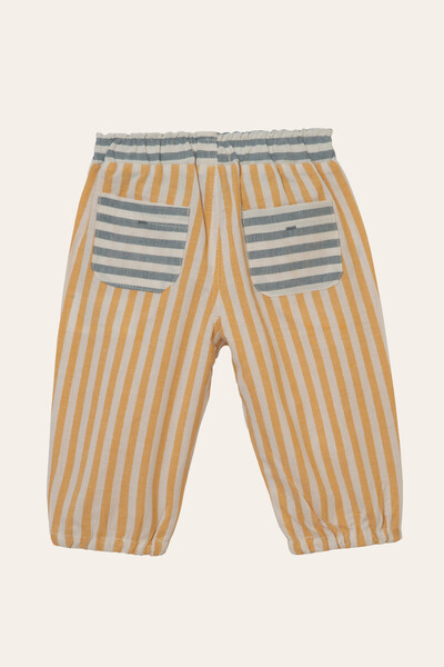 FotoCalça Adora Listrinha Bicolor Azul Jeans Mostarda