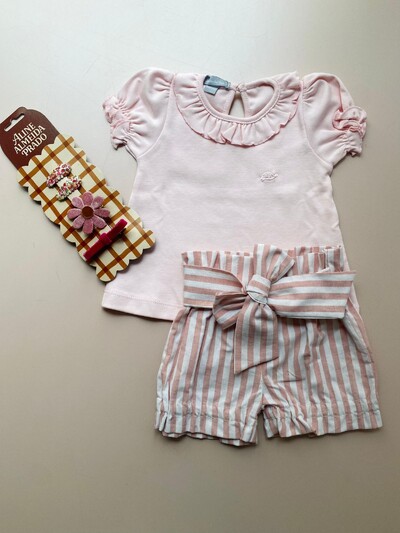 Foto Shorts Laço Listrinha Rosa