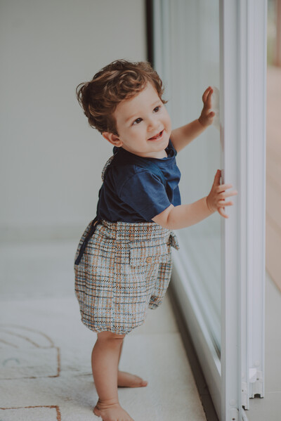 FotoShorts Suspensório Tweed Azul