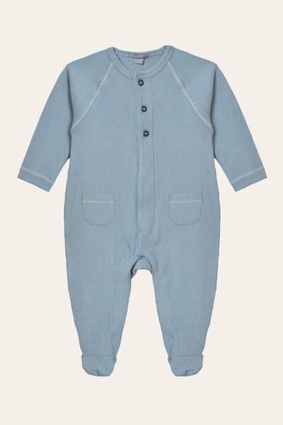 Foto Macacão Canelado Raglan Azul Bebê
