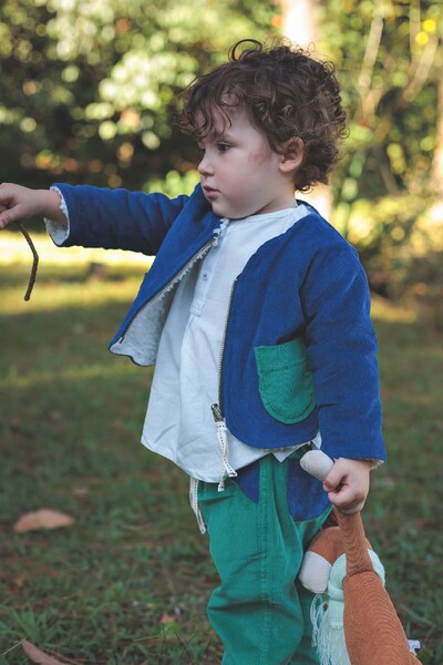 Foto Casaco Dupla Face Veludo Azul Verde