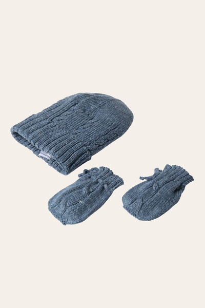 Foto Kit Gorro e Luva Tricot Azul Jeans