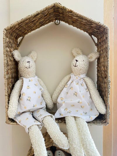 Foto Urso Fofinho Jardineira Limão Off White Mostarda