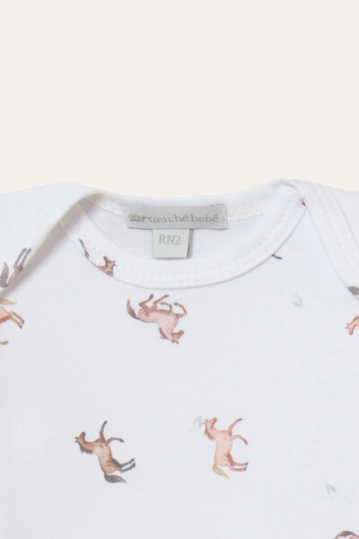 FotoConjunto Horses Algodão Egípcio Branco Bege