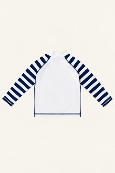 Foto Camiseta Praia Manga Longa Branco Azul Marinho