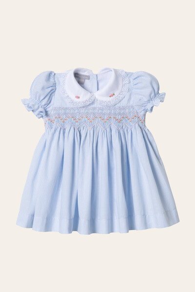 Foto Vestido Eliza Listrinha Azul Bebê Branco