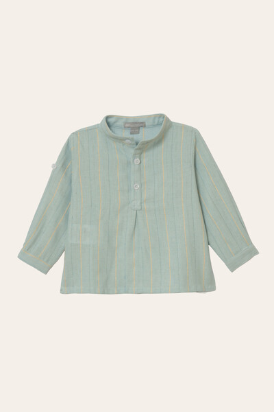 Foto Camisa Gola Padre Listrinha Leve Azul Claro