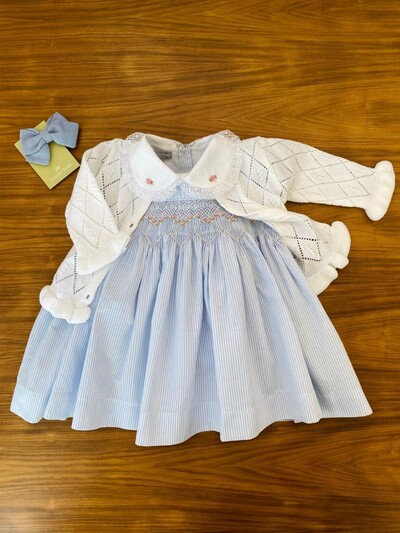 Foto Vestido Eliza Listrinha Azul Bebê Branco
