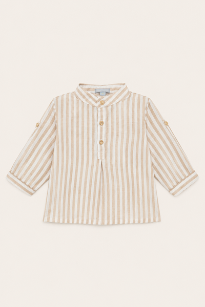 Foto Camisa Gola Padre Listrada Bege