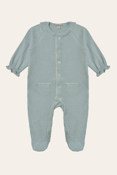 Foto Macacão Canelado Babadinho Azul Bebê