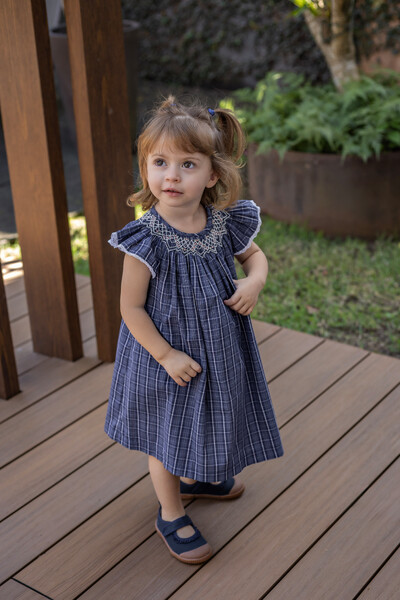 Foto Vestido Isabel Xadrez Azul Marinho
