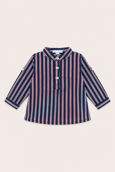 Foto Camisa Gola Padre Fio Tinto Azul Marinho Vermelho