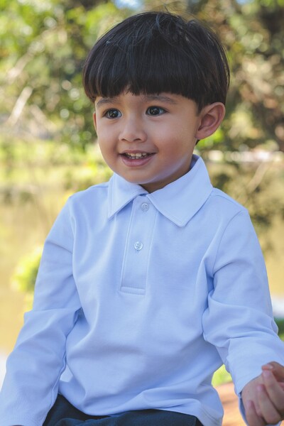 Foto Camiseta Polo Manga Longa Pima Azul Bebê