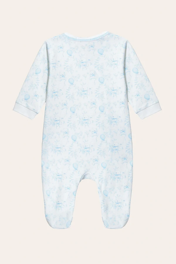 Macacão Abertura Lateral Urso Pima Azul Bebê