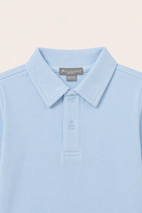 Camiseta Polo Manga Longa Pima Azul Bebê
