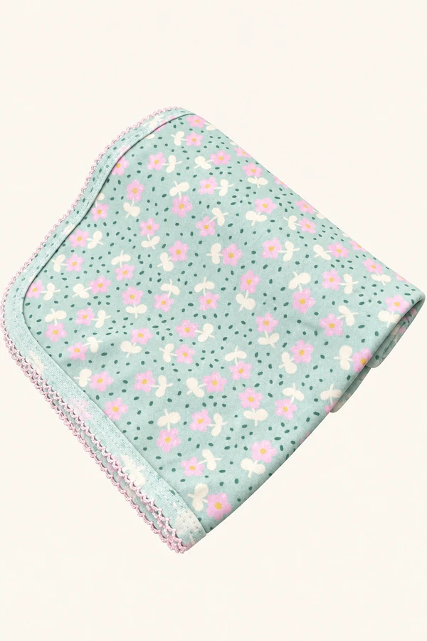 Manta Flor Algodão Egípcio Rosa Verde