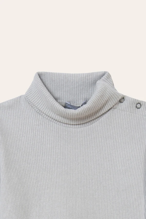 Camiseta Canelado Gola Alta Cinza