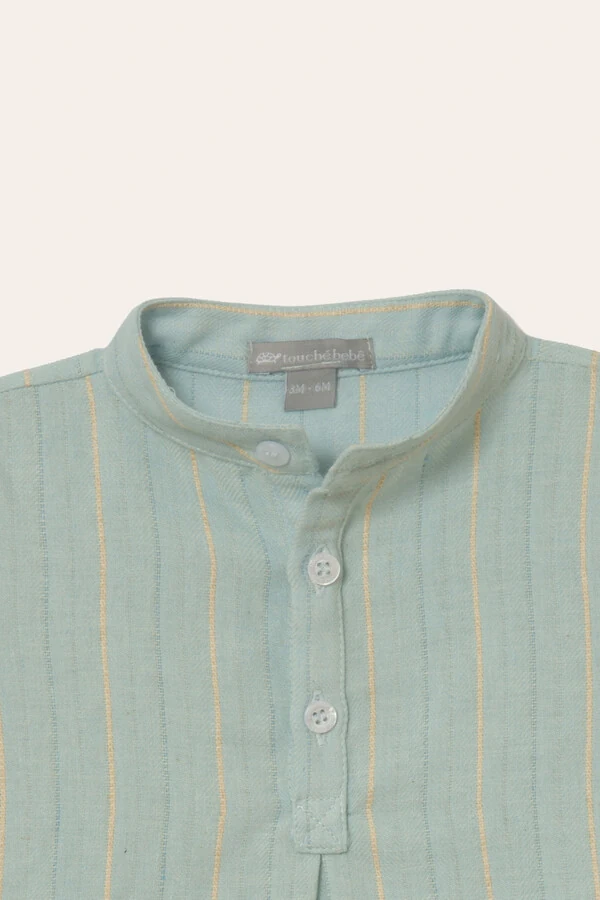Camisa Gola Padre Listrinha Leve Azul Claro