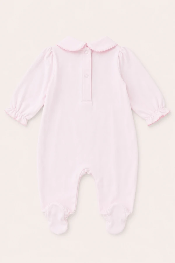 Macacão Smock Rococó Flor Pima com Pé Rosa