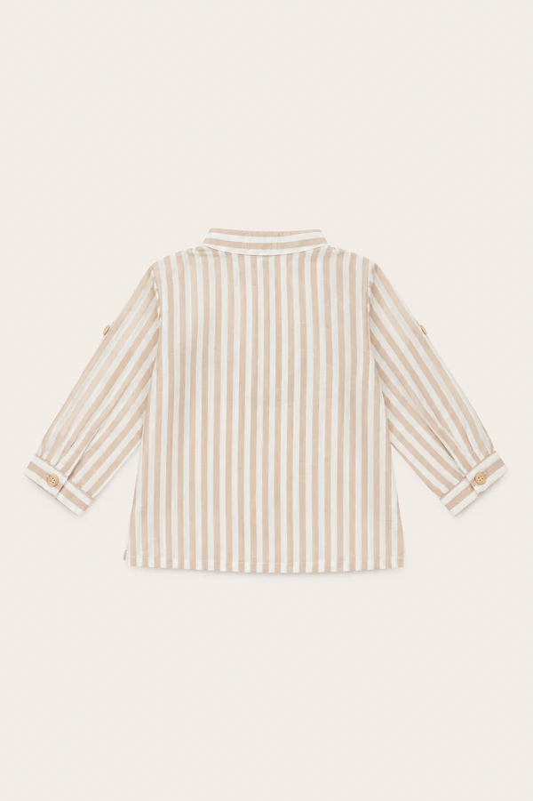 Camisa Gola Padre Listrada Bege