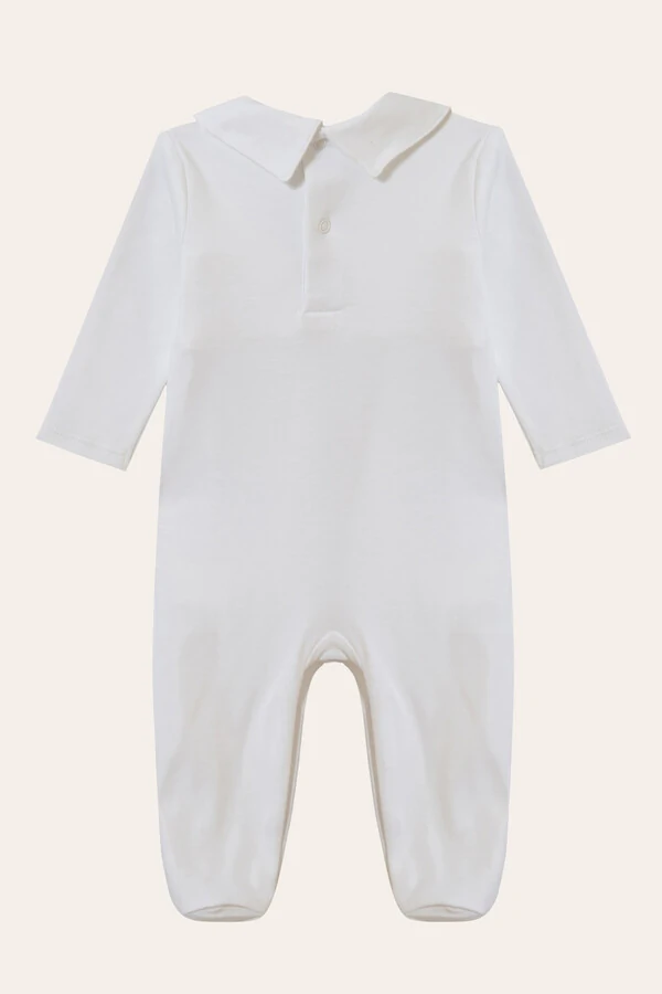 Macacão Smock Losango Pima com pé Branco bege