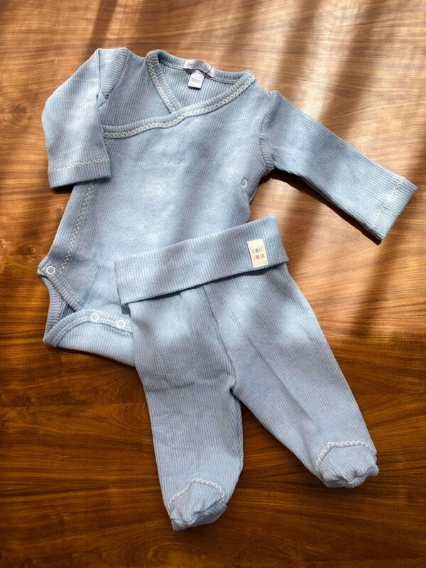 Conjunto Kimono Canelado Azul Bebê