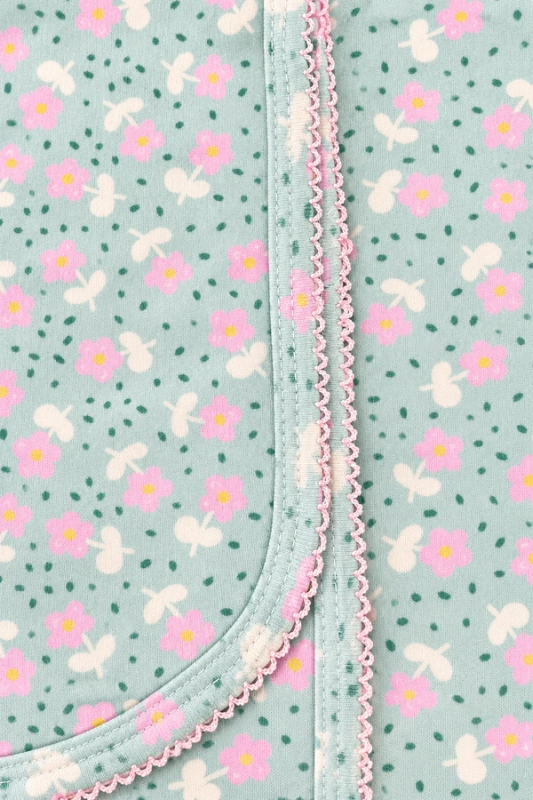 Manta Flor Algodão Egípcio Rosa Verde