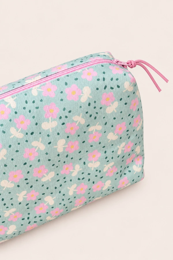 Necessaire Estampa Flor Verde Rosa