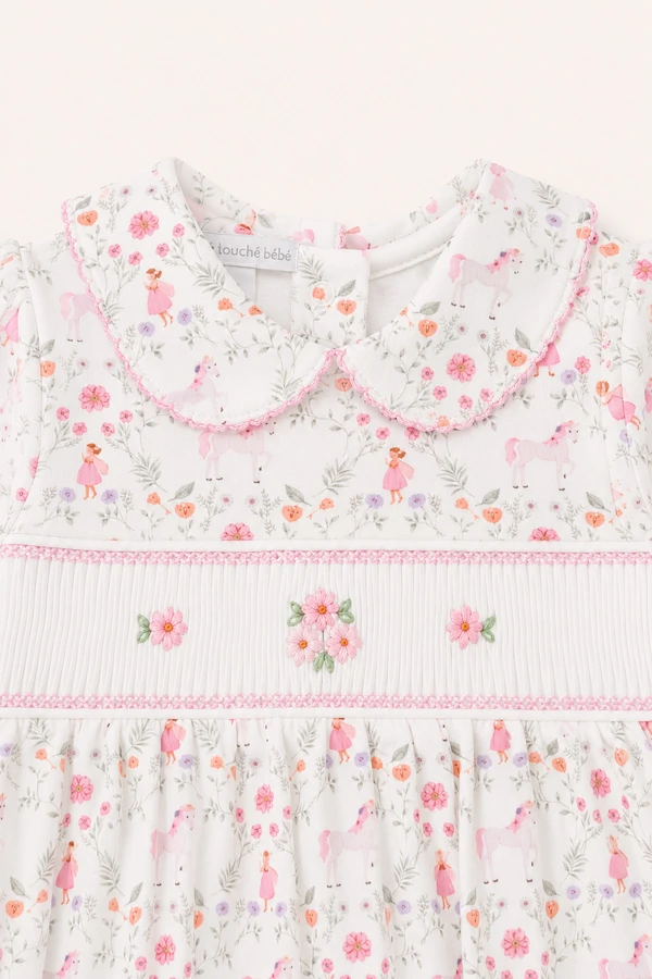 Macacão Smock Floral Pima com Pé Colorido