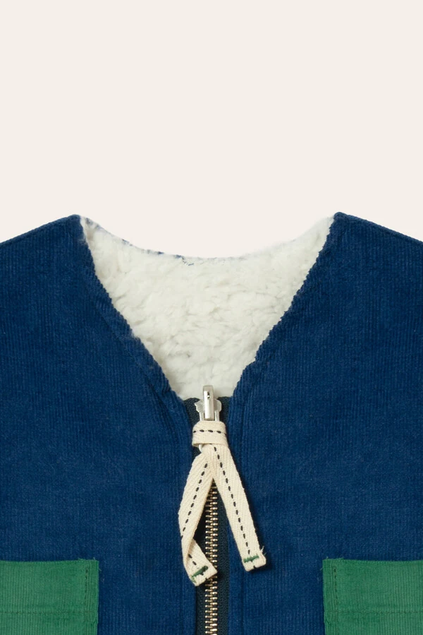 Casaco Dupla Face Veludo Azul Verde