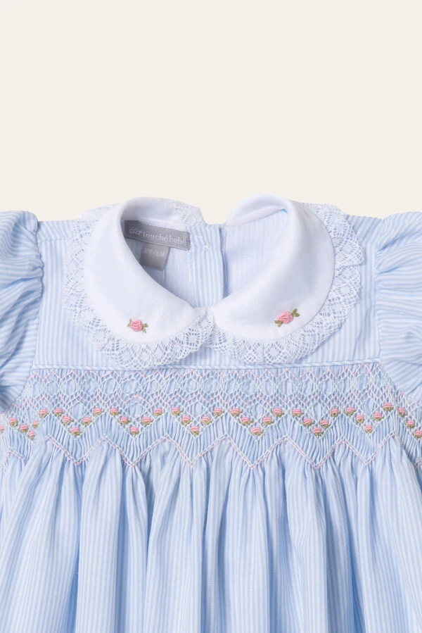Vestido Eliza Listrinha Azul Bebê Branco