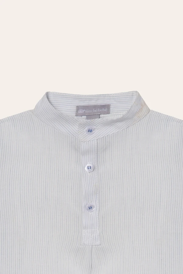 Camisa Gola Padre Listra Branco Azul