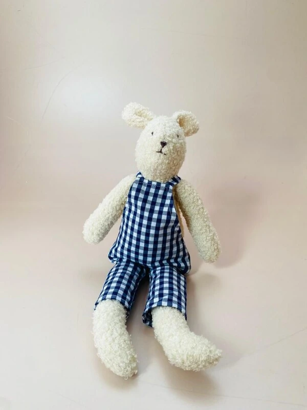 Urso Fofinho Jardineira Xadrez Azul Marinho