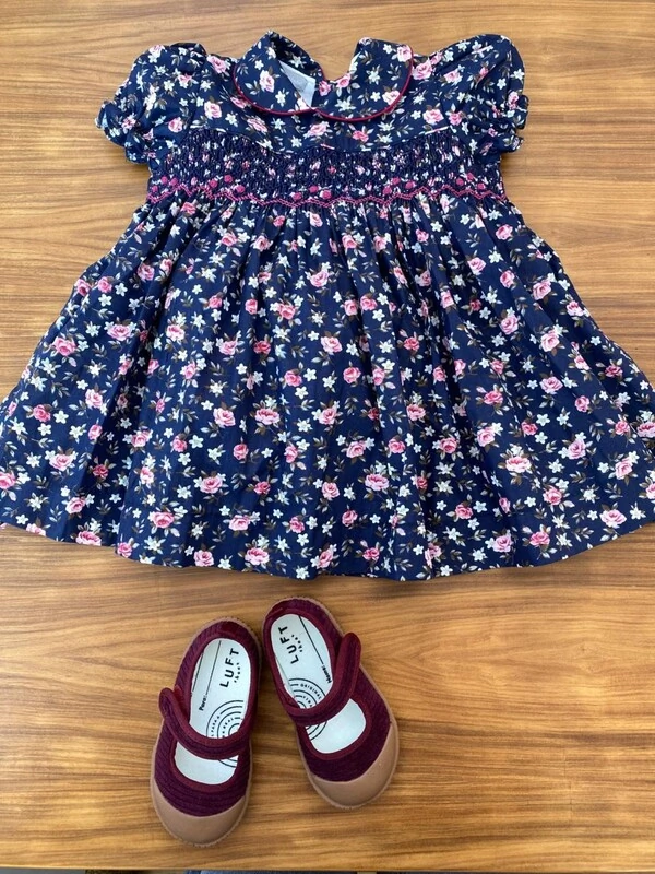 Vestido Eliza Rosas Azul Marinho