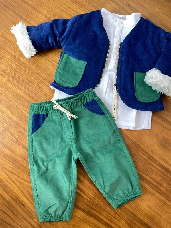 Casaco Dupla Face Veludo Azul Verde