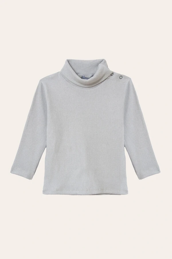 Camiseta Canelado Gola Alta Cinza