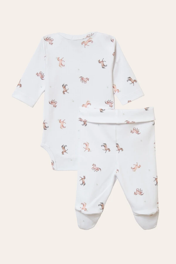 Conjunto Horses Algodão Egípcio Branco Bege