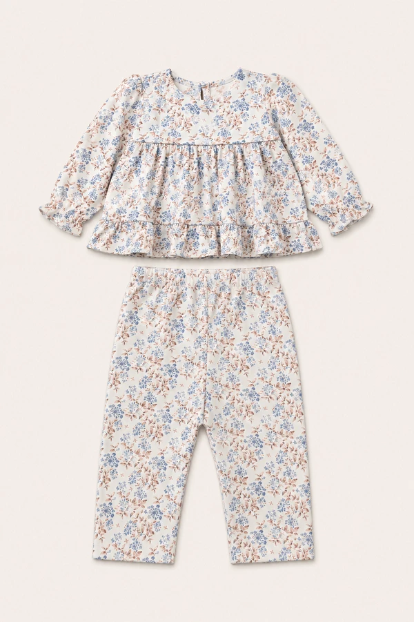 Pijama Floral Pima Rosa Lilás