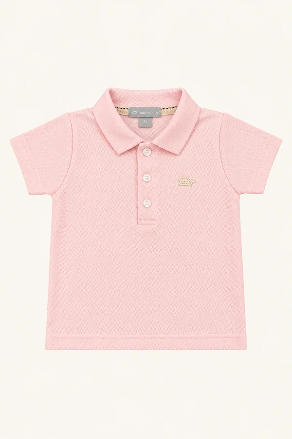 Camiseta Piquet Polo Manga Curta Rosa Bebê