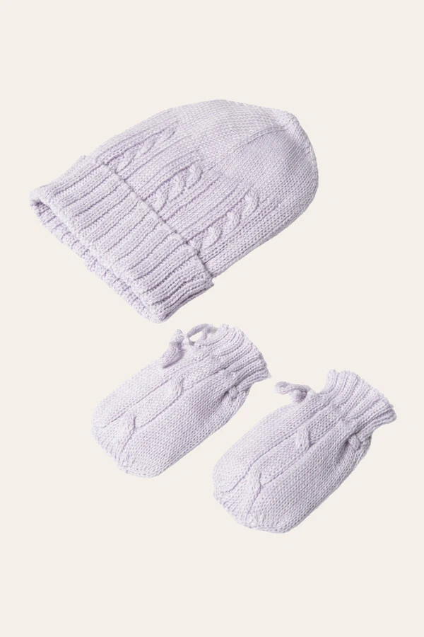 Kit Gorro e Luva Tricot Lilás