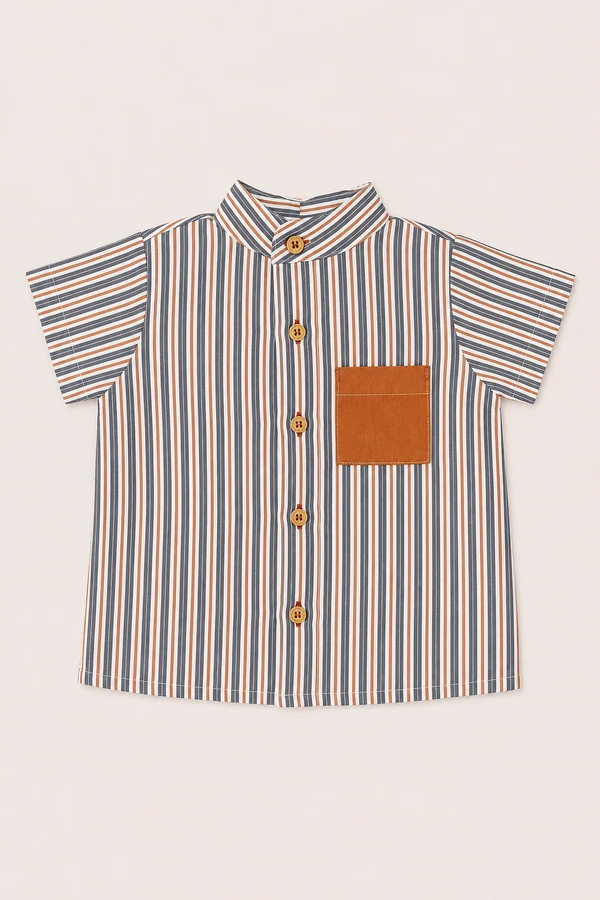 Camisa Lucas Listrada Cinza Laranja