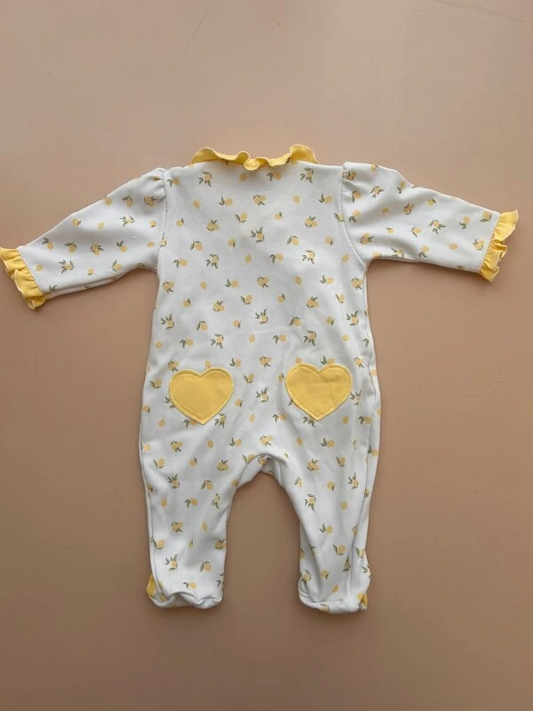 Macacão Babadinho Algodão Egípcio Limão Off White Mostarda