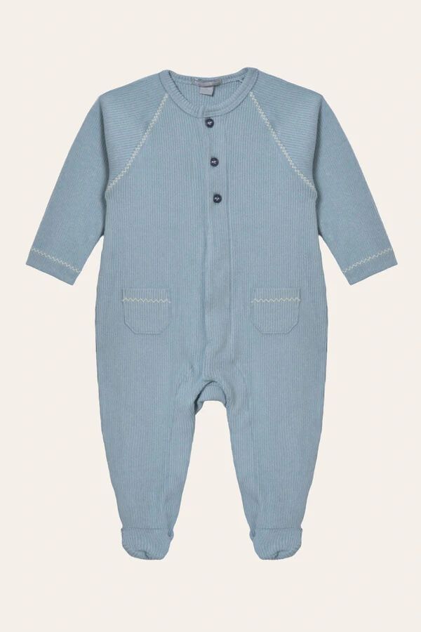 Macacão Canelado Raglan Azul Bebê