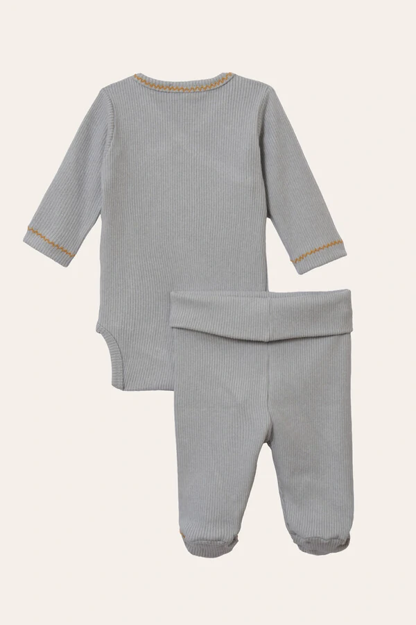 Conjunto Kimono Canelado Cinza