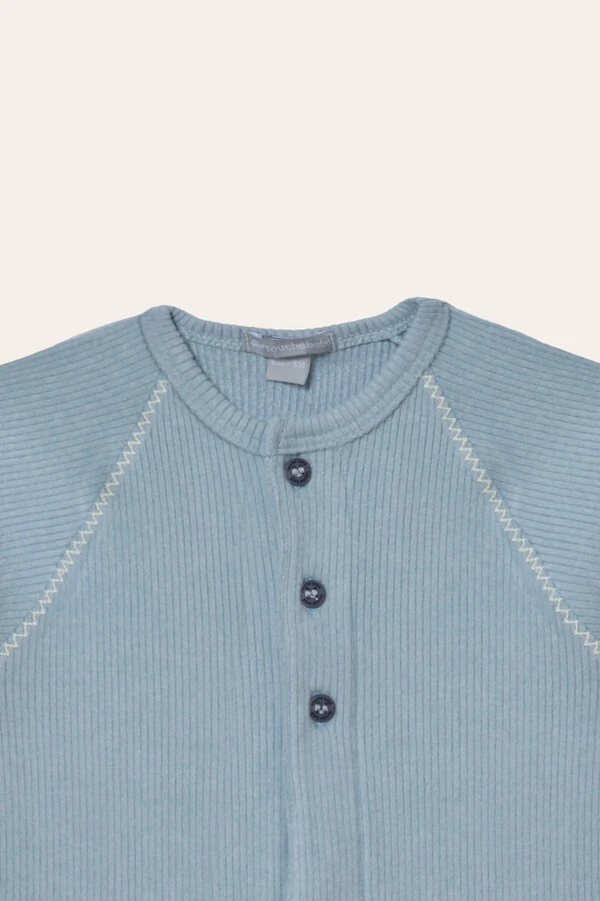 Macacão Canelado Raglan Azul Bebê